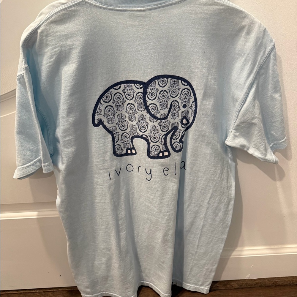 Ivory Ella Comfort Colors Pale Blue Crewneck Tee with Navy Tag Print - Picture 2 of 4
